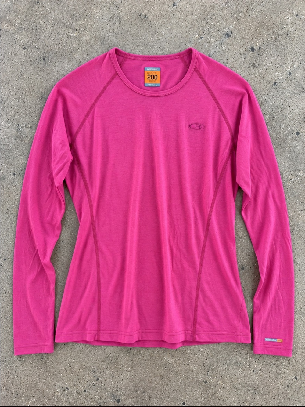 Icebreaker Bodyfit 200 Merino Wool Long Sleeve Base Layer Women Large Pink